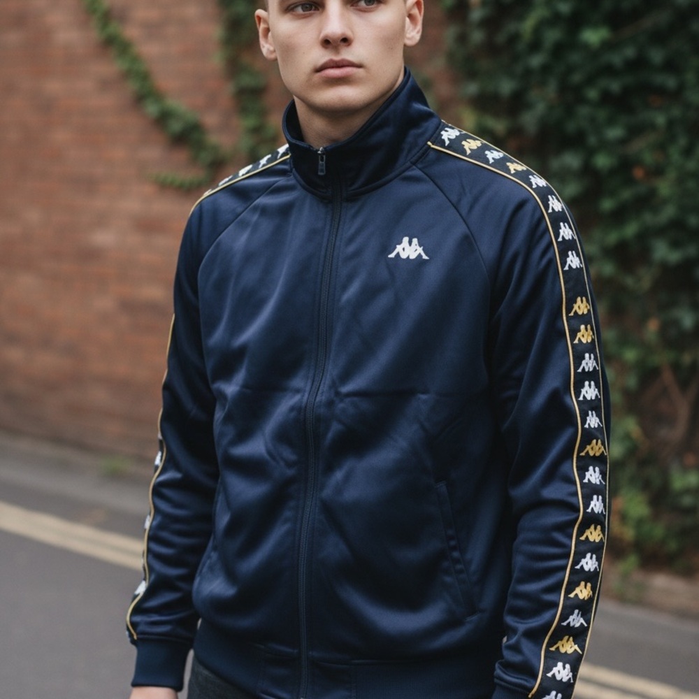 Kappa Banda Track Jacket Black Gold Logo Tape Mens Medium